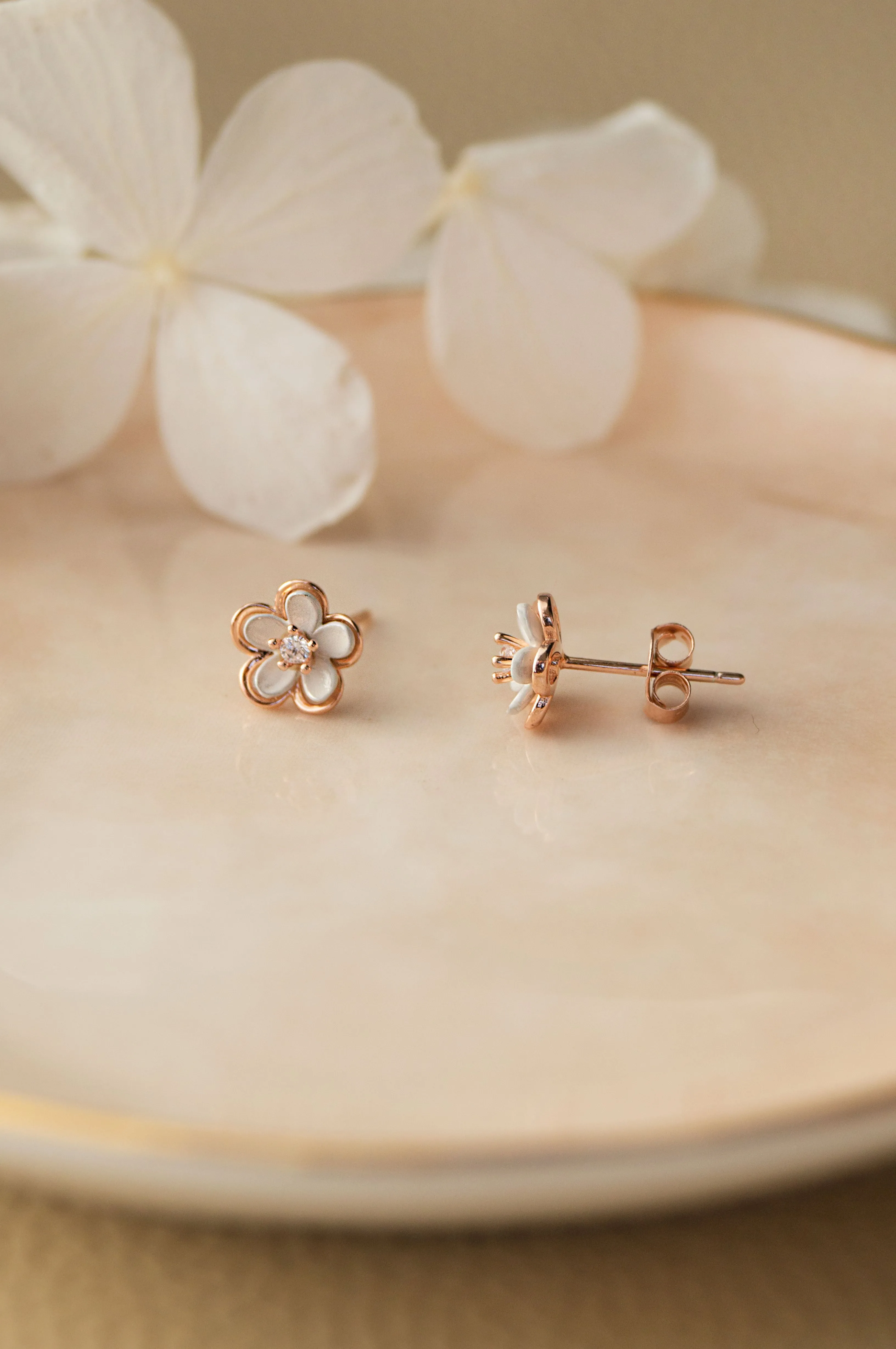 Blooming Flower Rose Gold Plated Sterling Silver Earrings