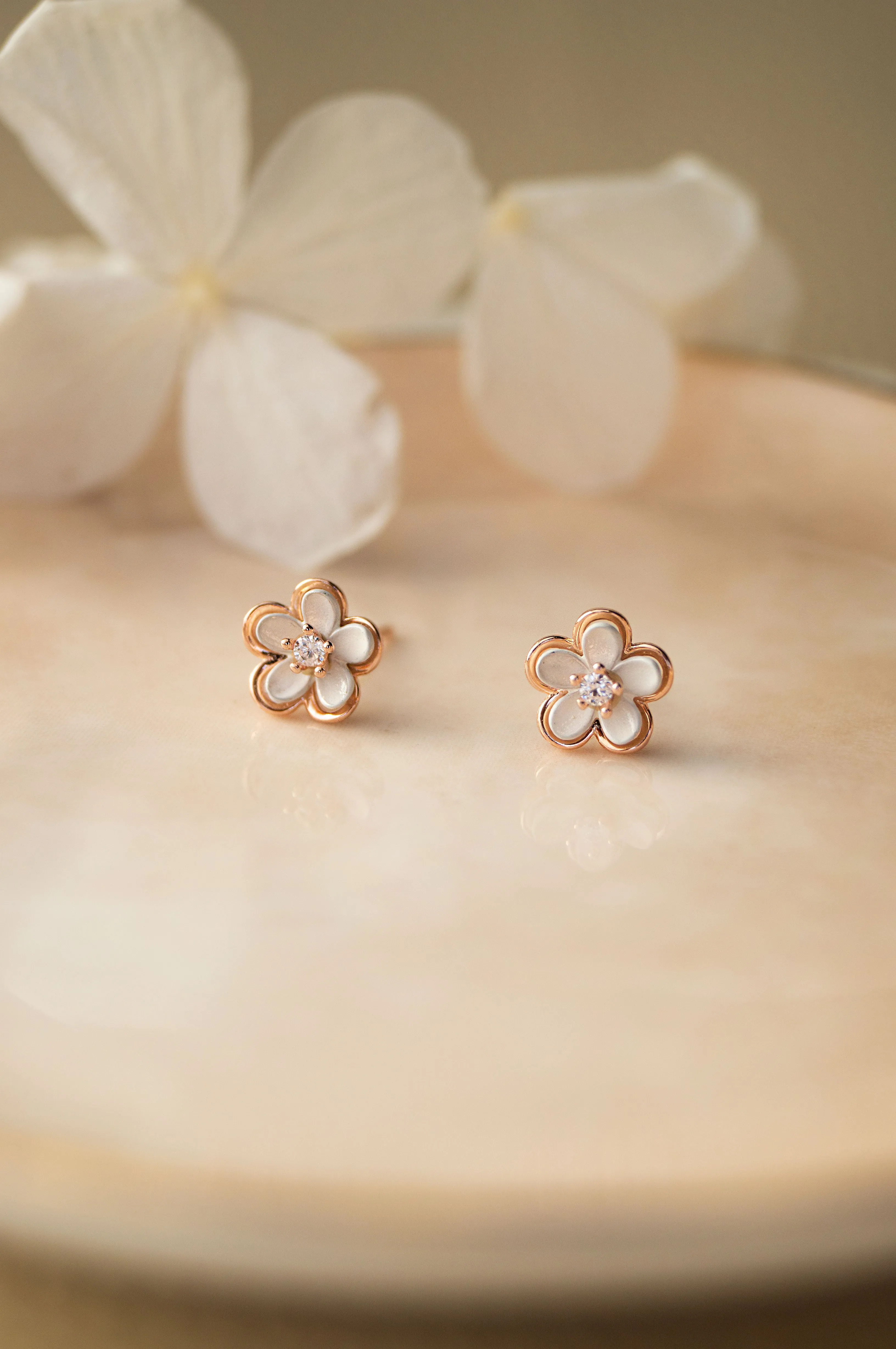 Blooming Flower Rose Gold Plated Sterling Silver Earrings