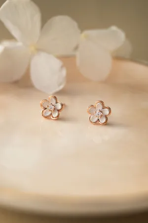 Blooming Flower Rose Gold Plated Sterling Silver Earrings