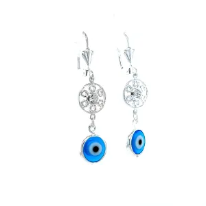 Blue Evil Eyes Silver plated and Zirconia stones Dangle Earrings