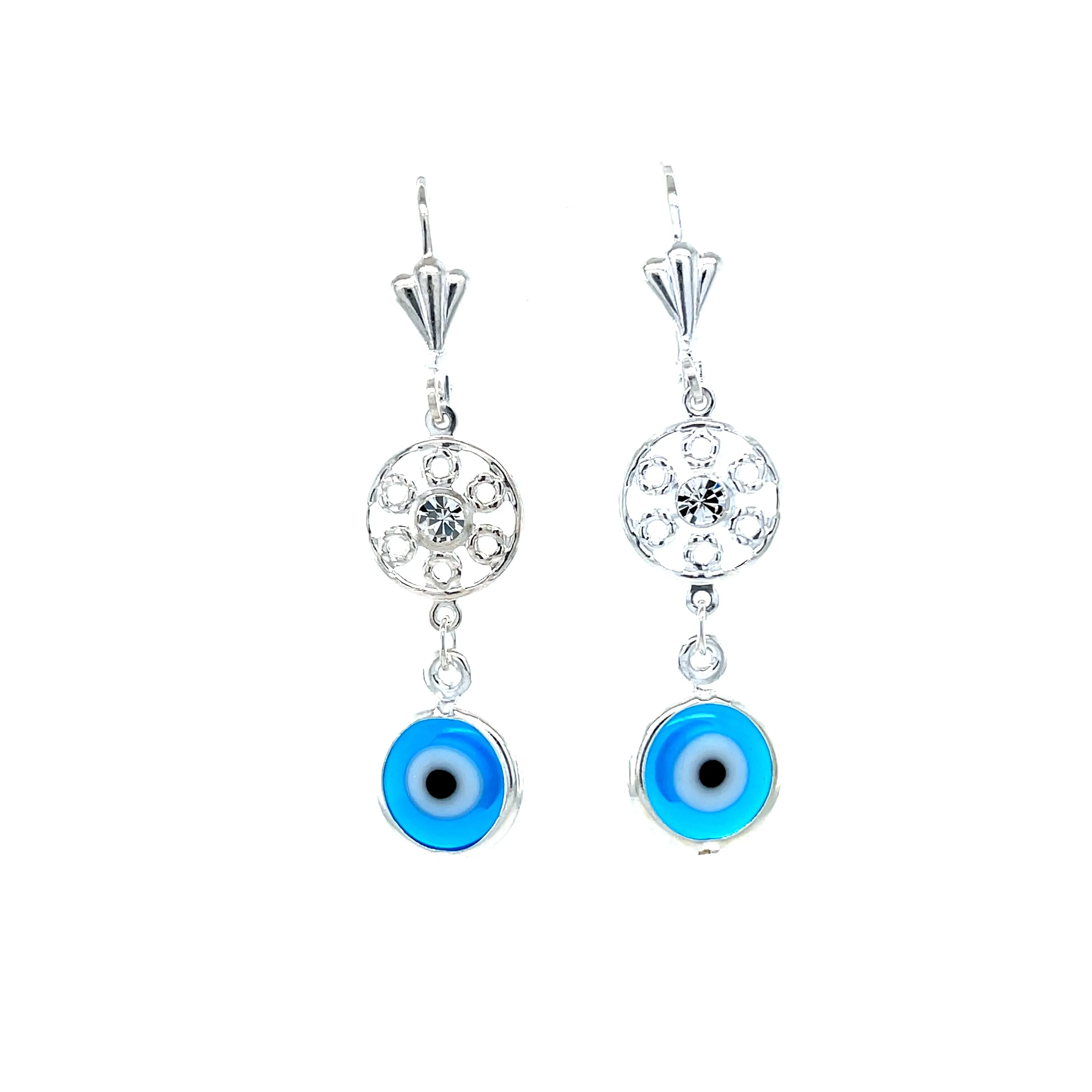 Blue Evil Eyes Silver plated and Zirconia stones Dangle Earrings