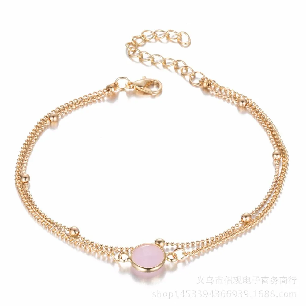 Bohemian Double Layers Anklet Fashion Opal Crystal Anklets For Women