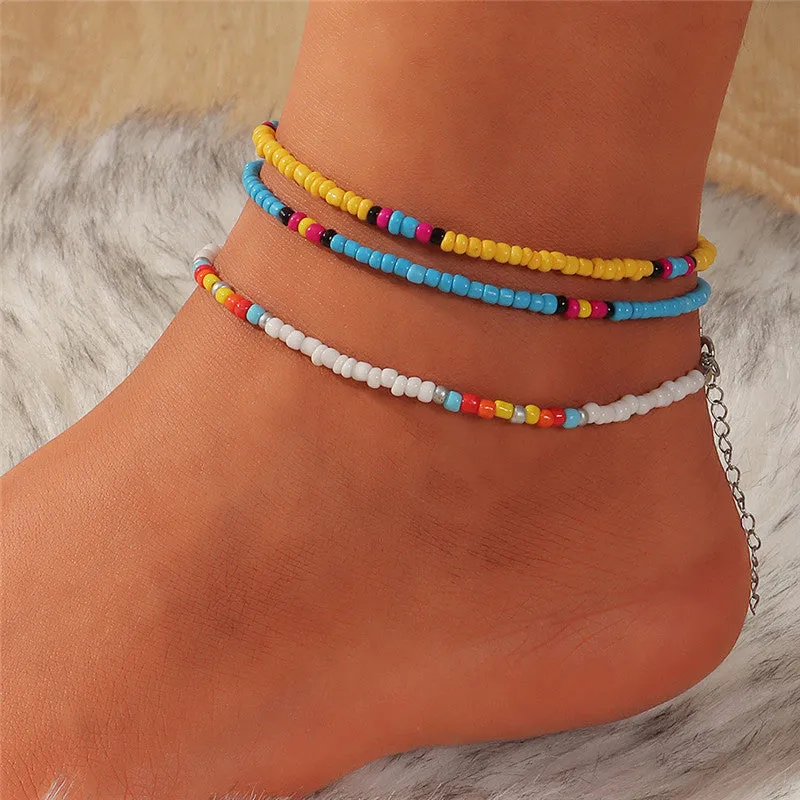 Bohemian Ethnic Style Colored Rice Bead Anklet