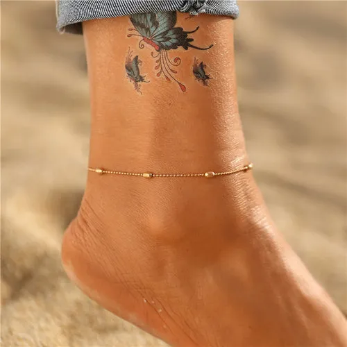 Bohemian Gold Butterfly Anklets For Women Fashion Siilver Color Beads