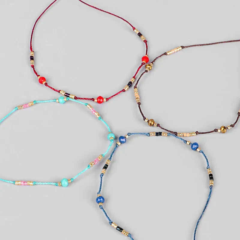 Bohemian Holiday Style Anklet Color Rice Bead Wax Thread Beaded Anklet