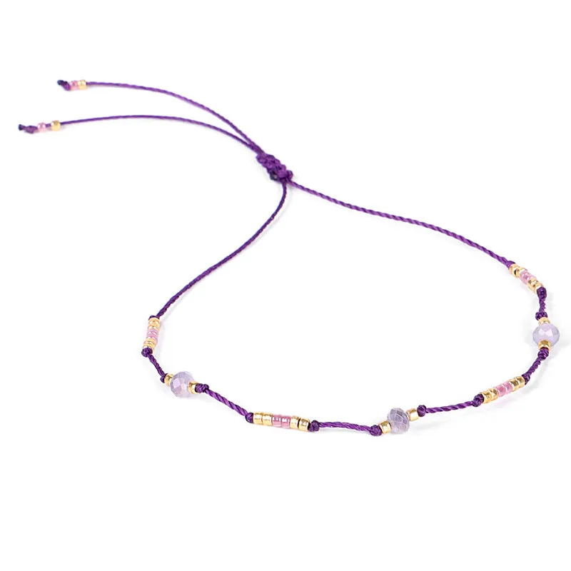 Bohemian Holiday Style Anklet Color Rice Bead Wax Thread Beaded Anklet