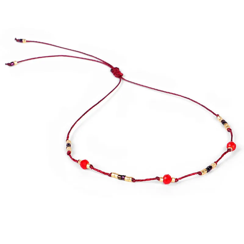 Bohemian Holiday Style Anklet Color Rice Bead Wax Thread Beaded Anklet