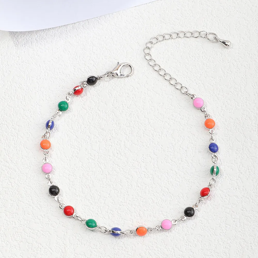 Bohemian Industry Ethnic Style Colored Rice Bead Anklet