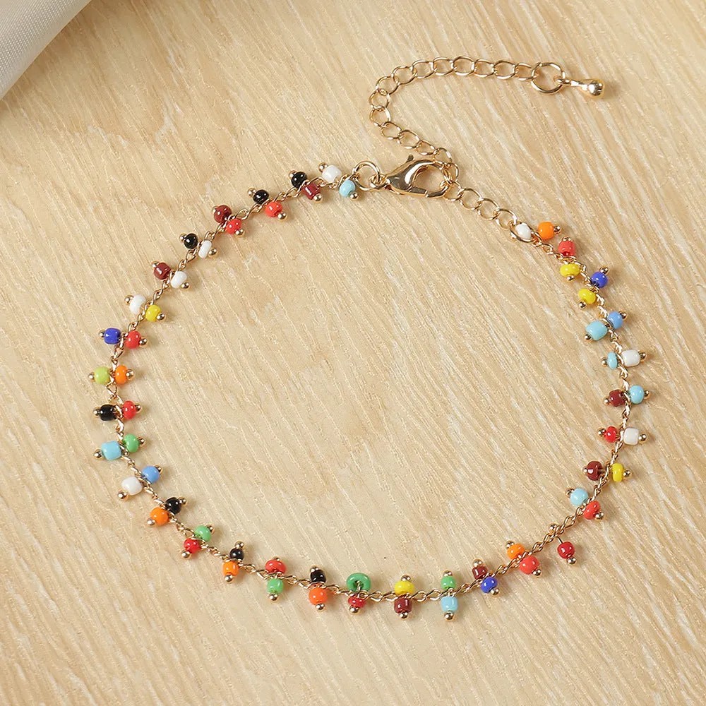 Bohemian Industry Ethnic Style Colored Rice Bead Anklet