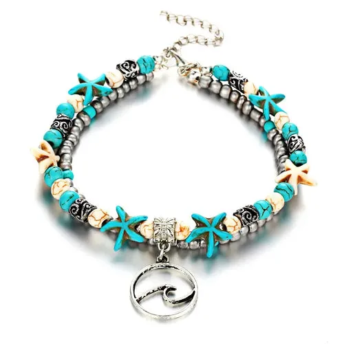 Bohemian Multi-layer Starfish Turtle Anklets For Women Vintage