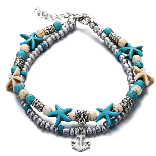 Bohemian Multi-layer Starfish Turtle Anklets For Women Vintage