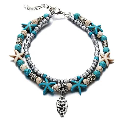 Bohemian Multi-layer Starfish Turtle Anklets For Women Vintage