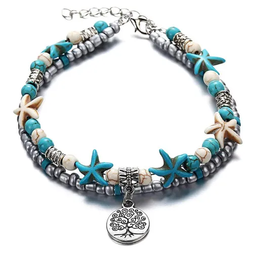 Bohemian Multi-layer Starfish Turtle Anklets For Women Vintage