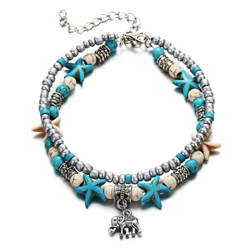 Bohemian Multi-layer Starfish Turtle Anklets For Women Vintage