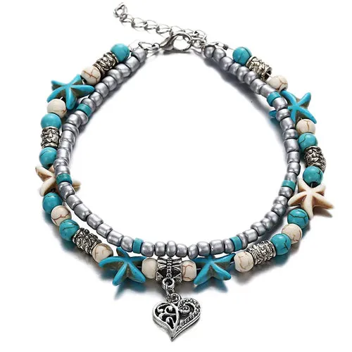 Bohemian Multi-layer Starfish Turtle Anklets For Women Vintage