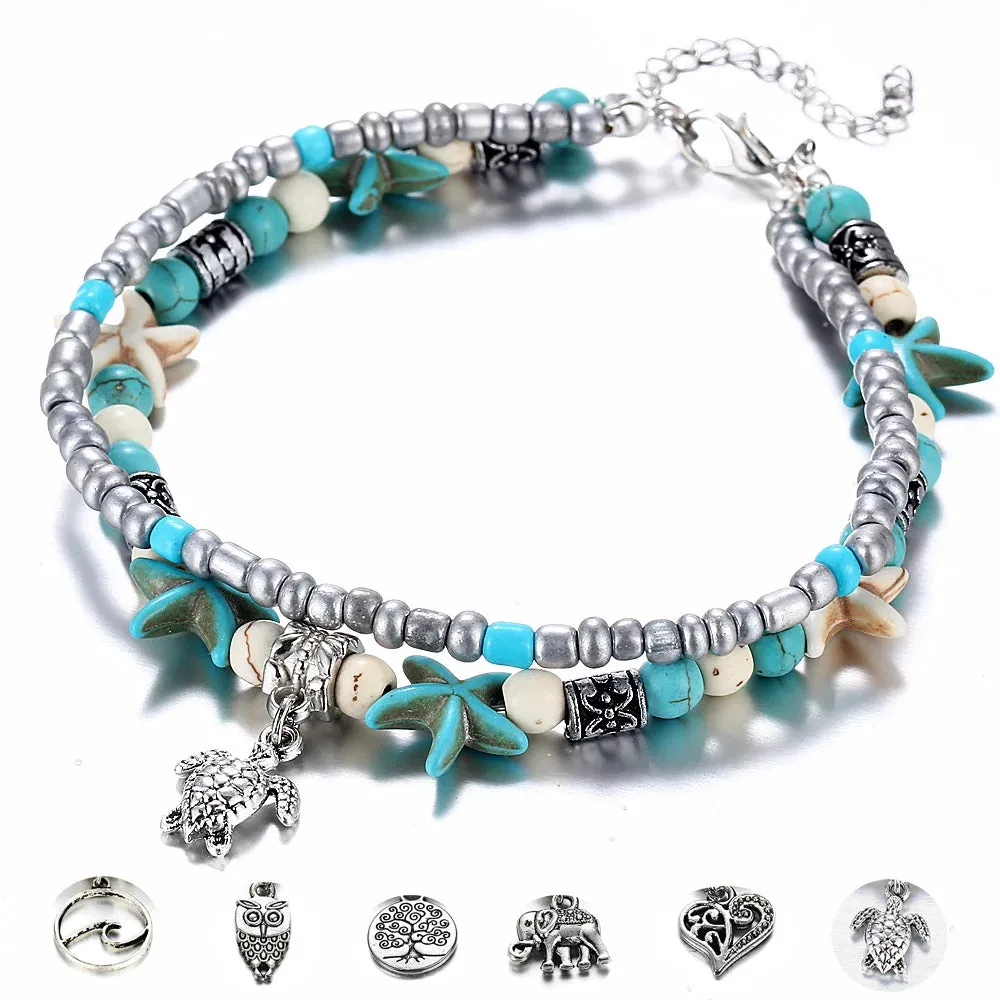 Bohemian Multi-layer Starfish Turtle Anklets For Women Vintage