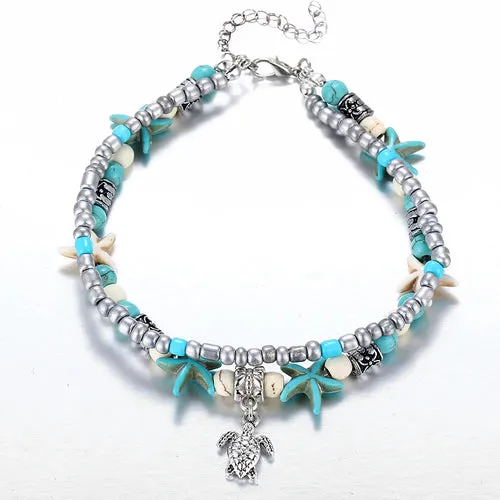 Bohemian Multi-layer Starfish Turtle Anklets For Women Vintage