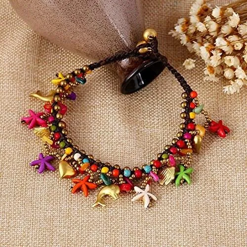 Bohemian Starfish Charms Beaded Bracelet Cum Anklet pair