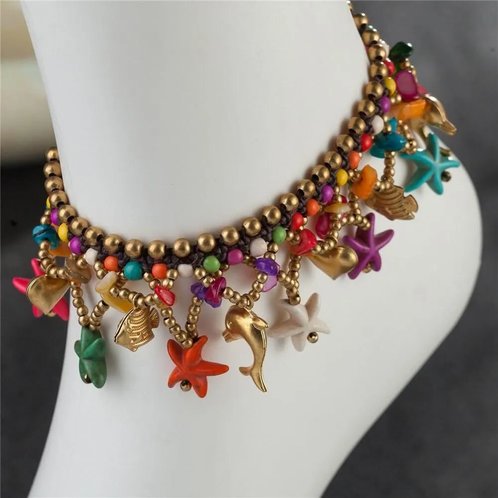 Bohemian Starfish Charms Beaded Bracelet Cum Anklet pair