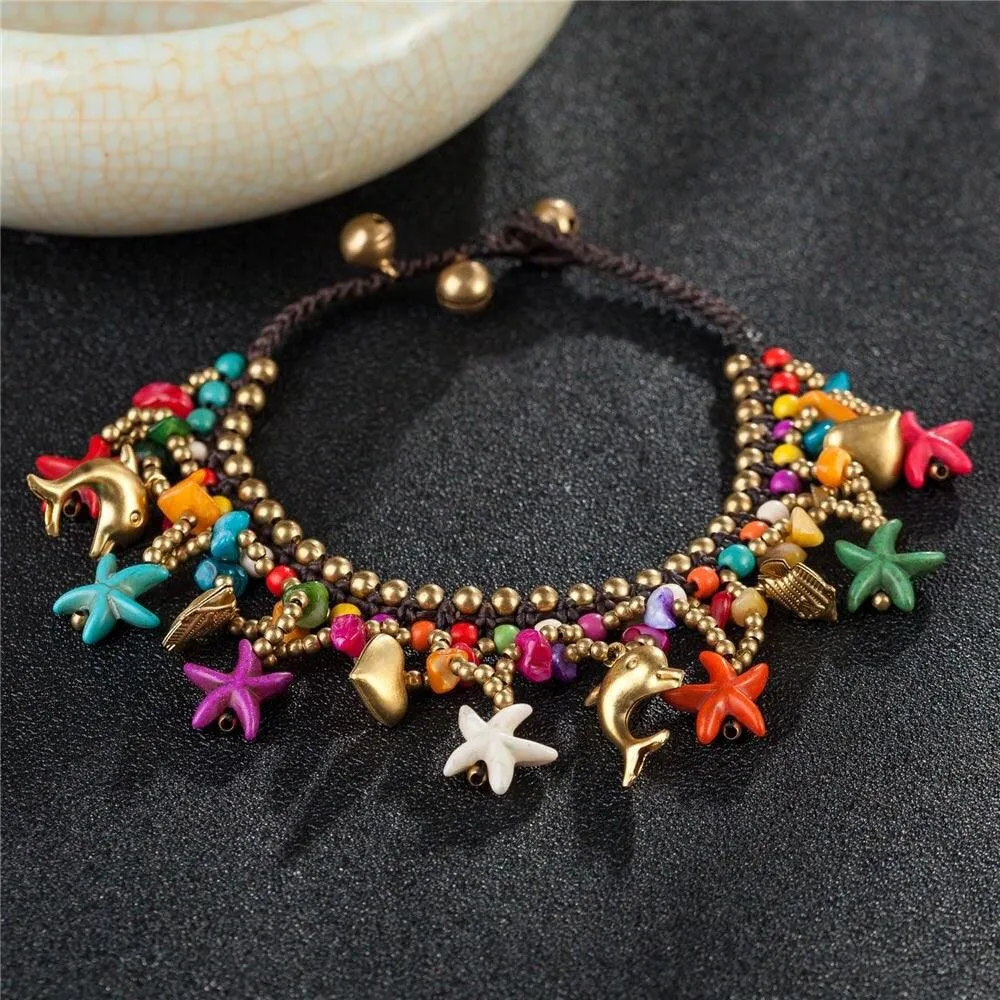 Bohemian Starfish Charms Beaded Bracelet Cum Anklet pair