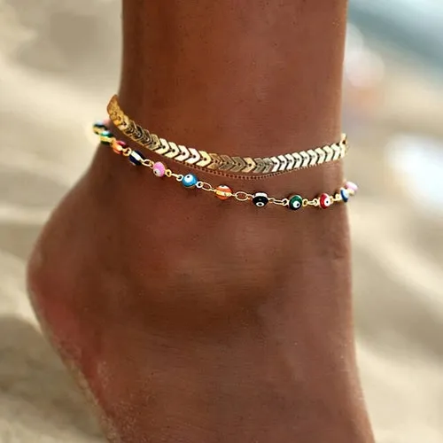 Bohemian Turkish Eyes Beads Anklets For Women Summer Ocean Beach