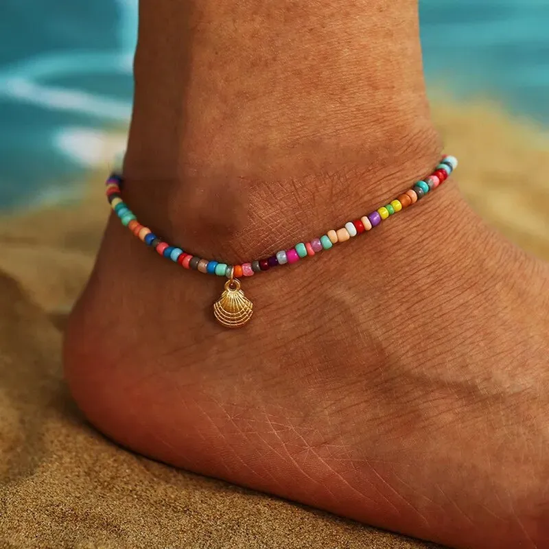 Bohemian Vintage Shell Beads Starfish Sea Turtle Anklets New Multi Layer Anklet Leg Bracelet Handmade Jewelry For Women