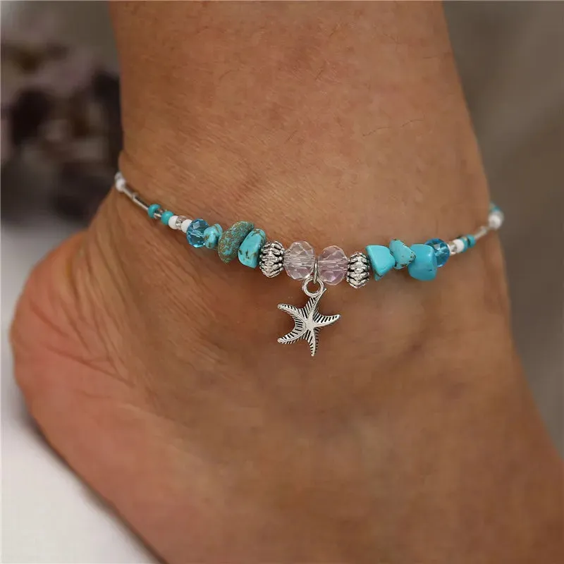 Bohemian Vintage Shell Beads Starfish Sea Turtle Anklets New Multi Layer Anklet Leg Bracelet Handmade Jewelry For Women