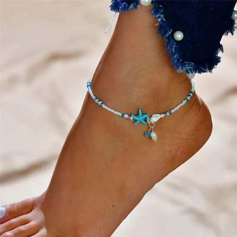 Bohemian Vintage Shell Beads Starfish Sea Turtle Anklets New Multi Layer Anklet Leg Bracelet Handmade Jewelry For Women