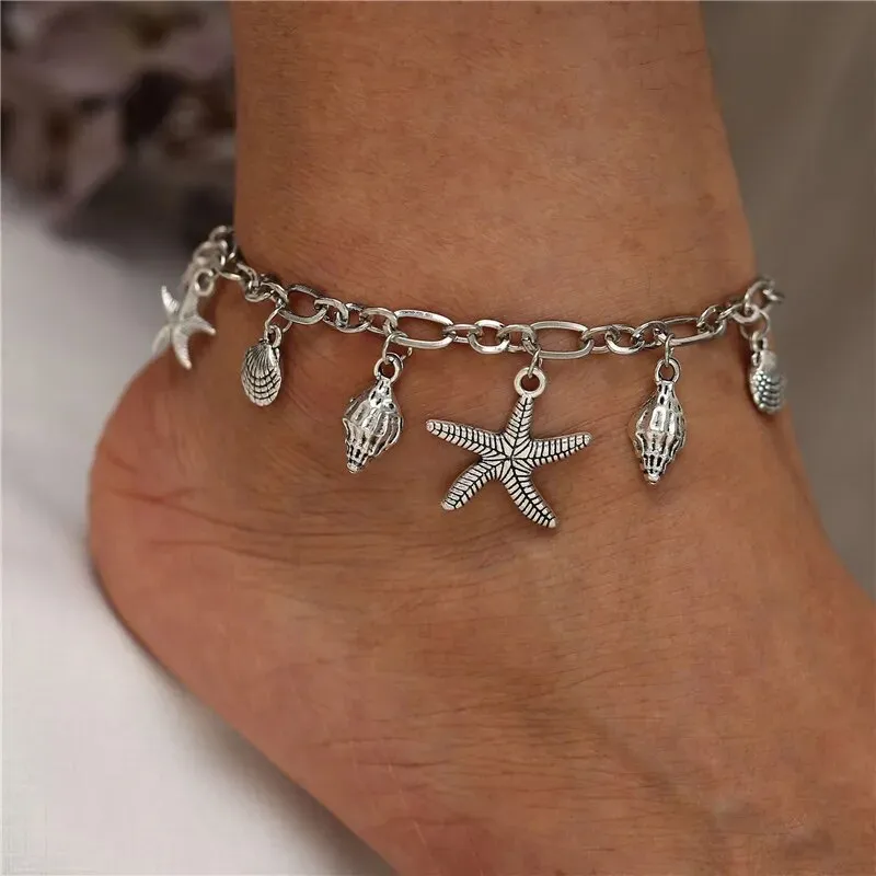 Bohemian Vintage Shell Beads Starfish Sea Turtle Anklets New Multi Layer Anklet Leg Bracelet Handmade Jewelry For Women