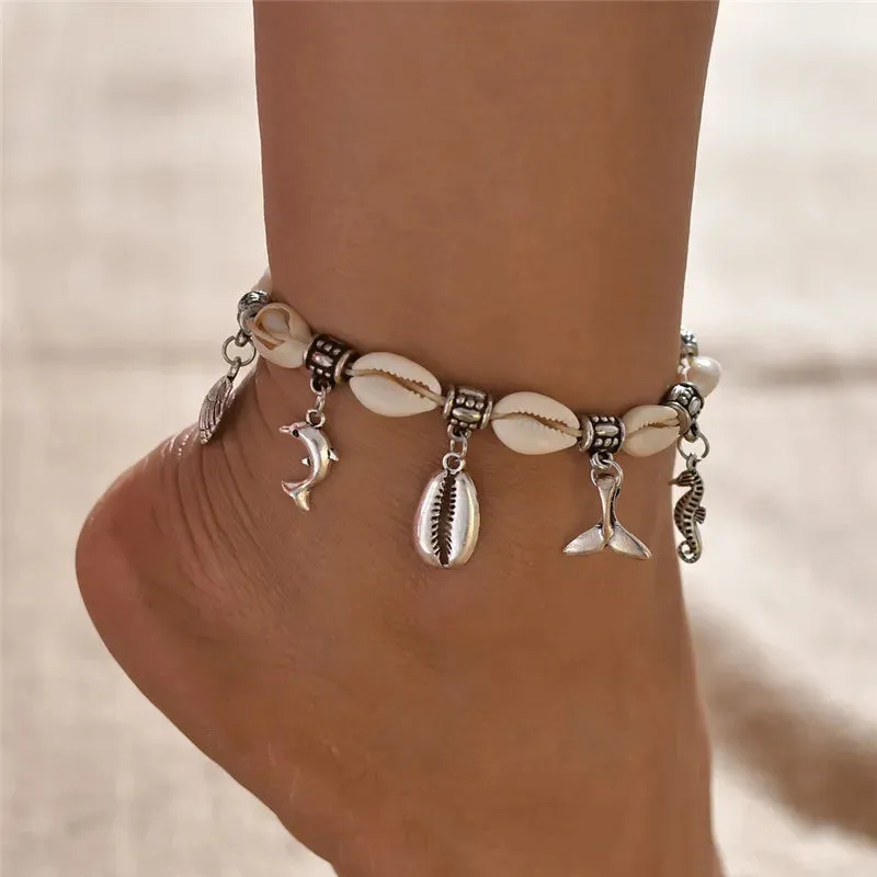 Bohemian Vintage Shell Beads Starfish Sea Turtle Anklets New Multi Layer Anklet Leg Bracelet Handmade Jewelry For Women