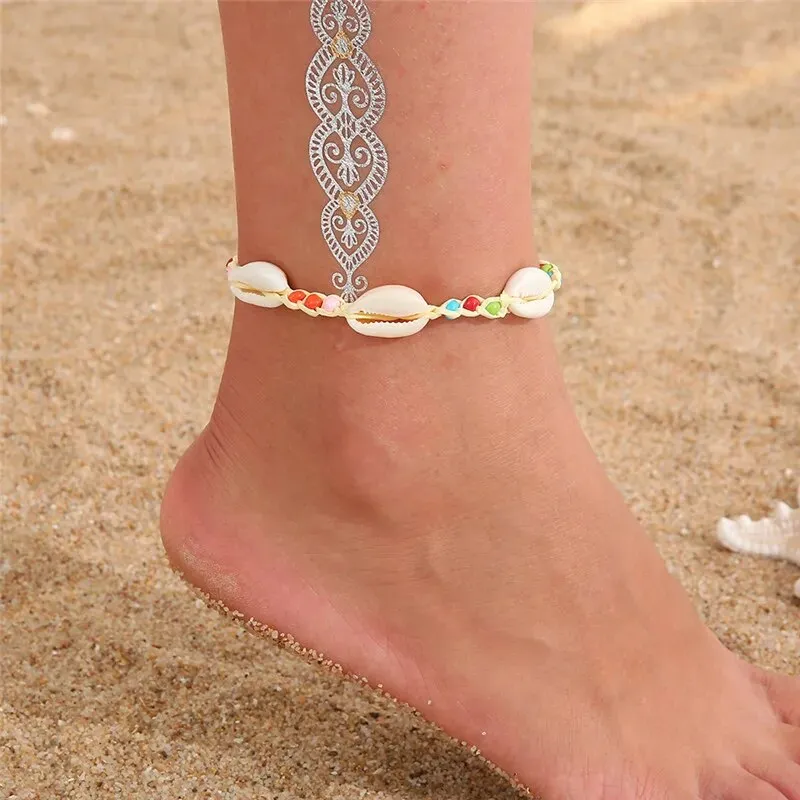 Bohemian Vintage Shell Beads Starfish Sea Turtle Anklets New Multi Layer Anklet Leg Bracelet Handmade Jewelry For Women