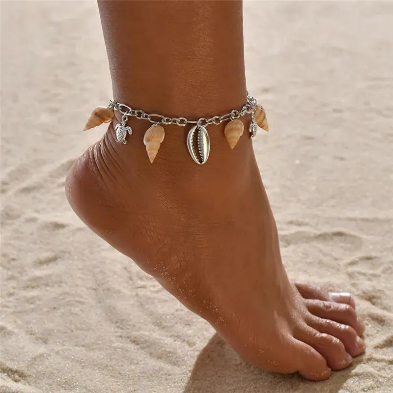 Bohemian Vintage Shell Beads Starfish Sea Turtle Anklets New Multi Layer Anklet Leg Bracelet Handmade Jewelry For Women