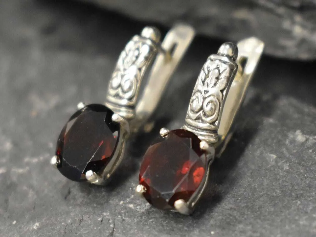 Boho Garnet Earrings - Natural Garnet Earrings - Red Tribal Earrings