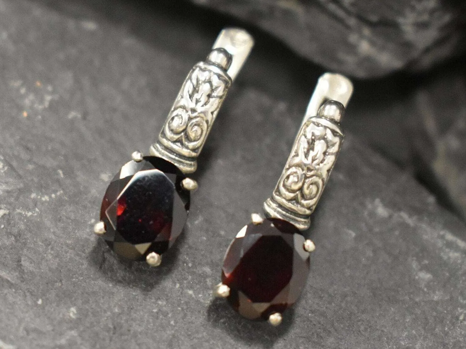 Boho Garnet Earrings - Natural Garnet Earrings - Red Tribal Earrings