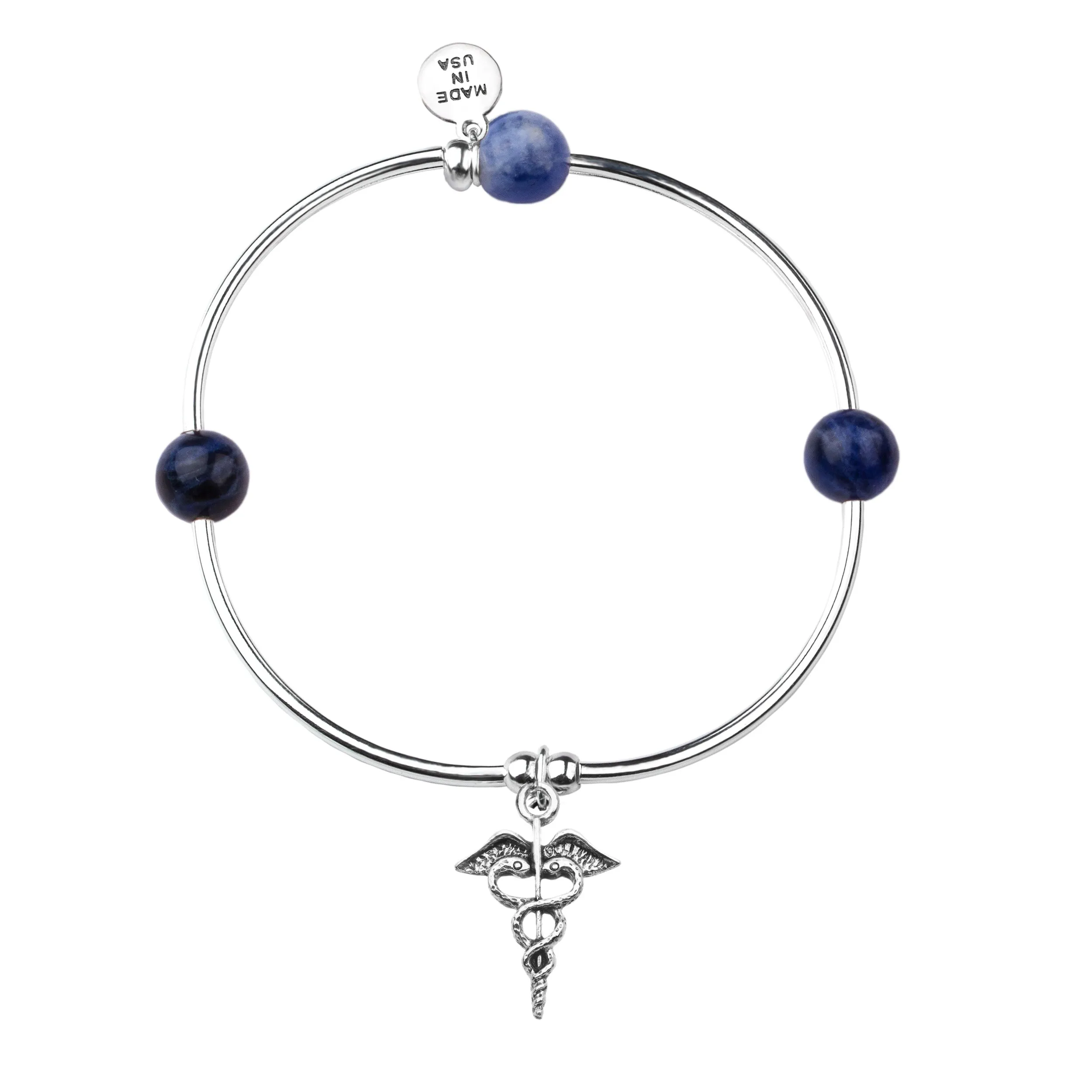 Caduceus (Medical Symbol) | Soft Bangle Charm Bracelet | Sodalite