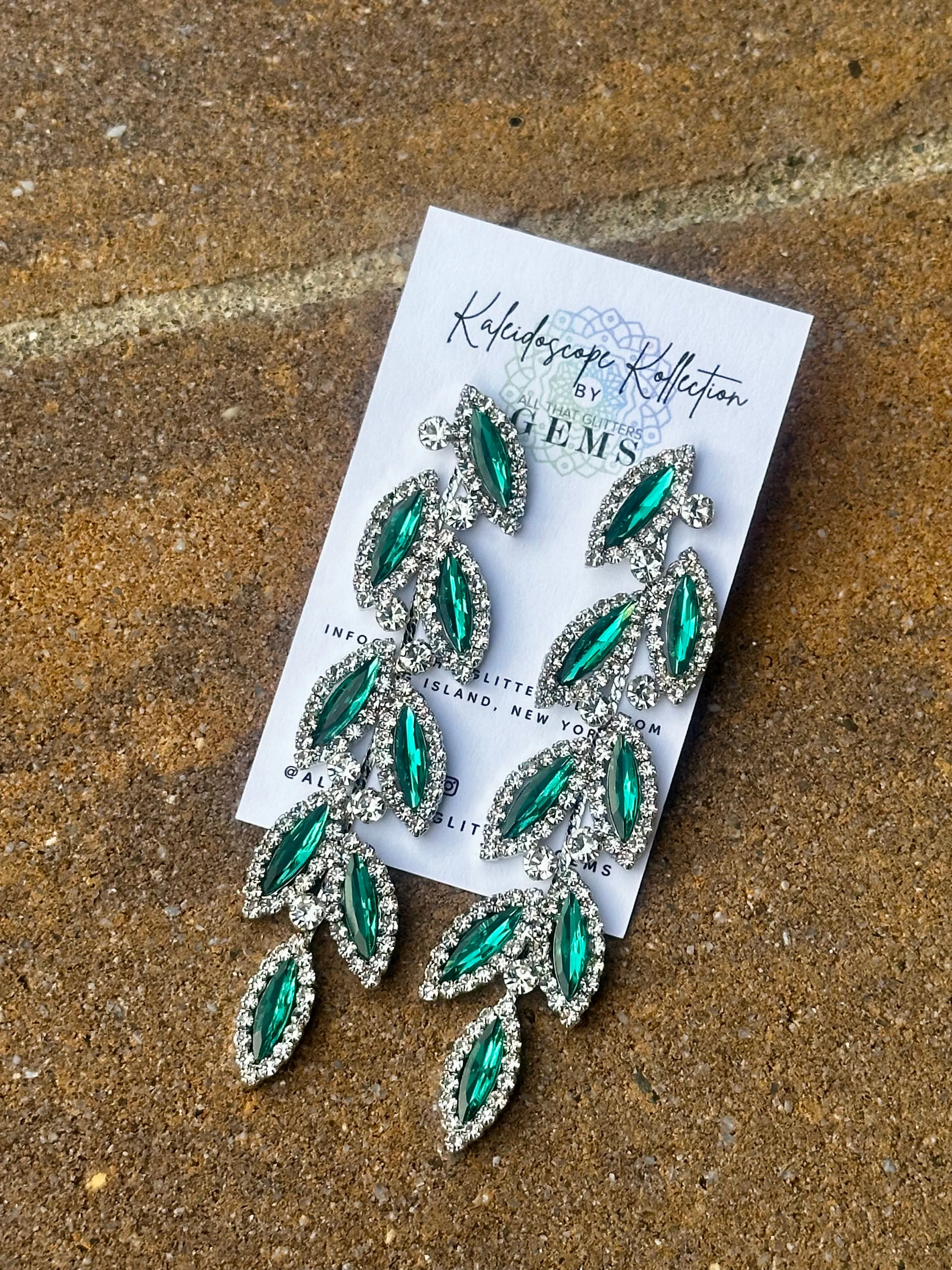 CHARLO - emerald green & clear vine marquise rhinestone earrings