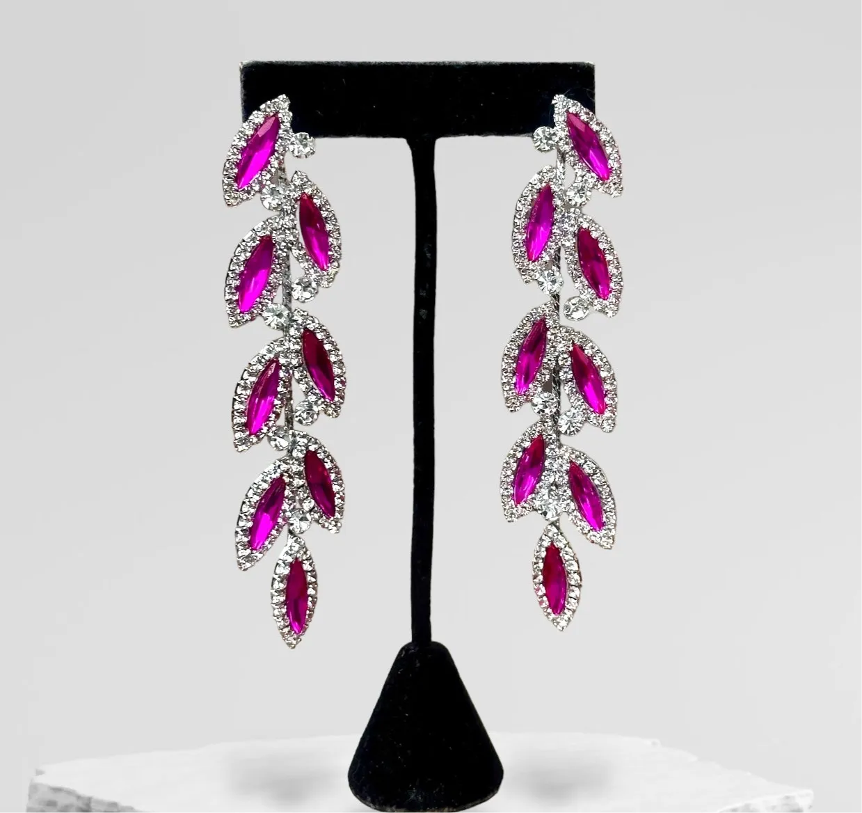 CHARLO - fuchsia & clear vine marquise rhinestone earrings