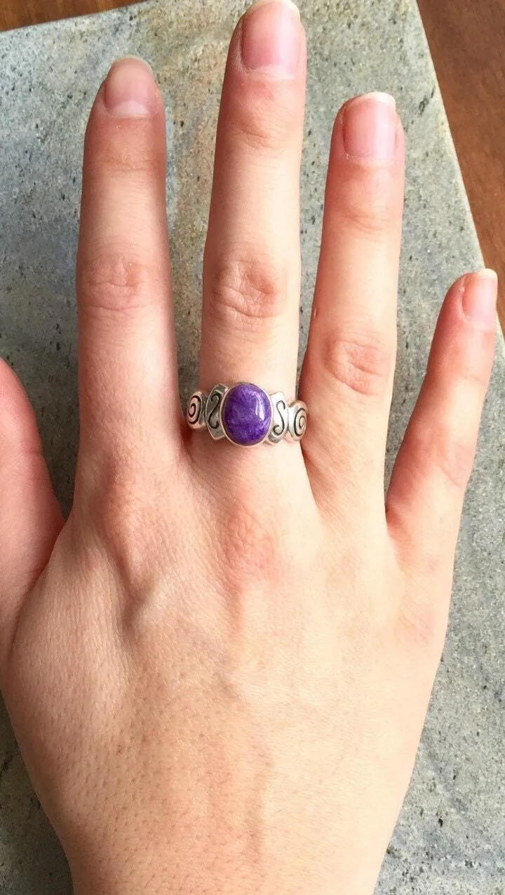 Charoite Ring - Purple Boho Ring - Charoite Bezel Ring