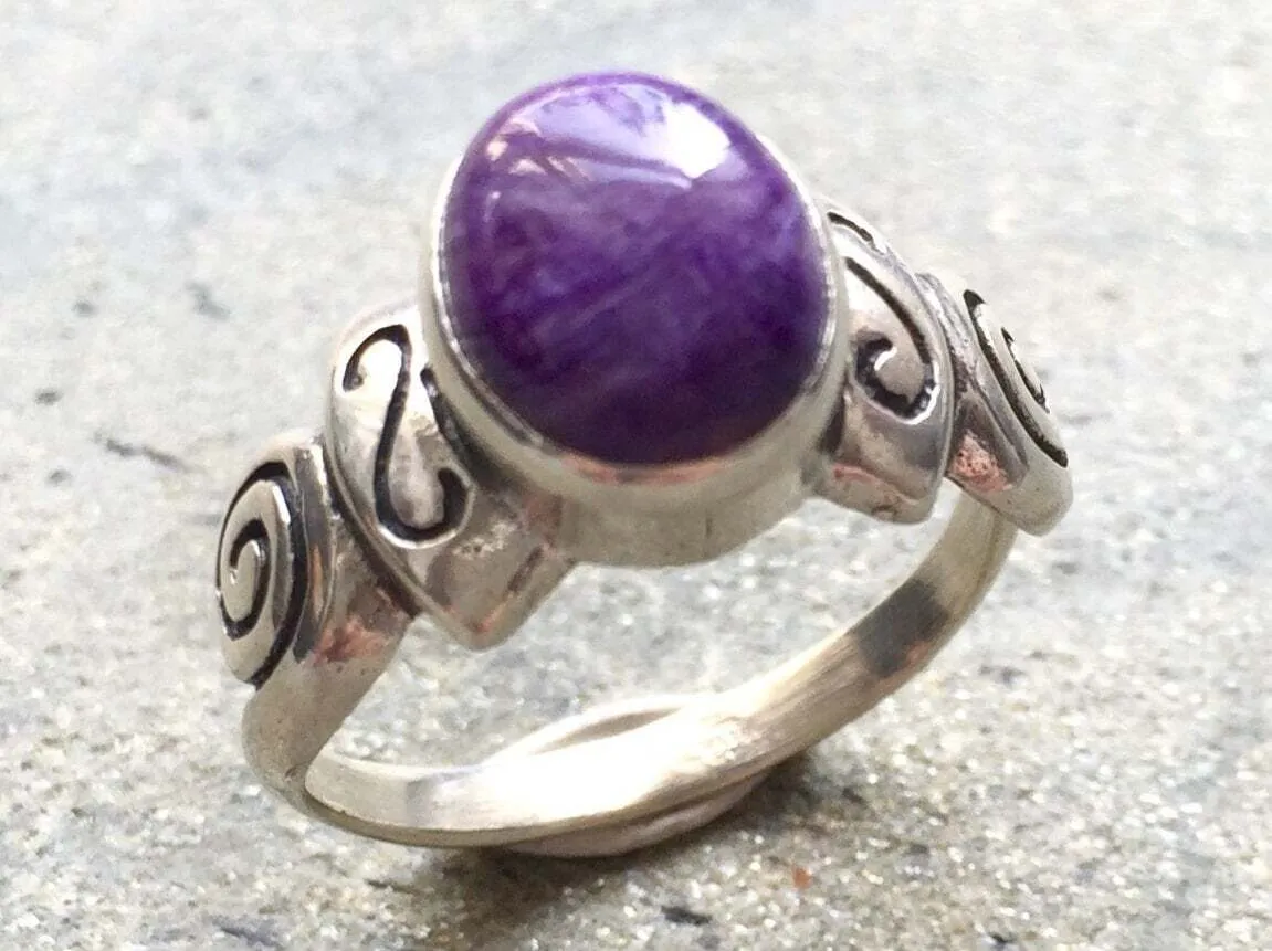 Charoite Ring - Purple Boho Ring - Charoite Bezel Ring