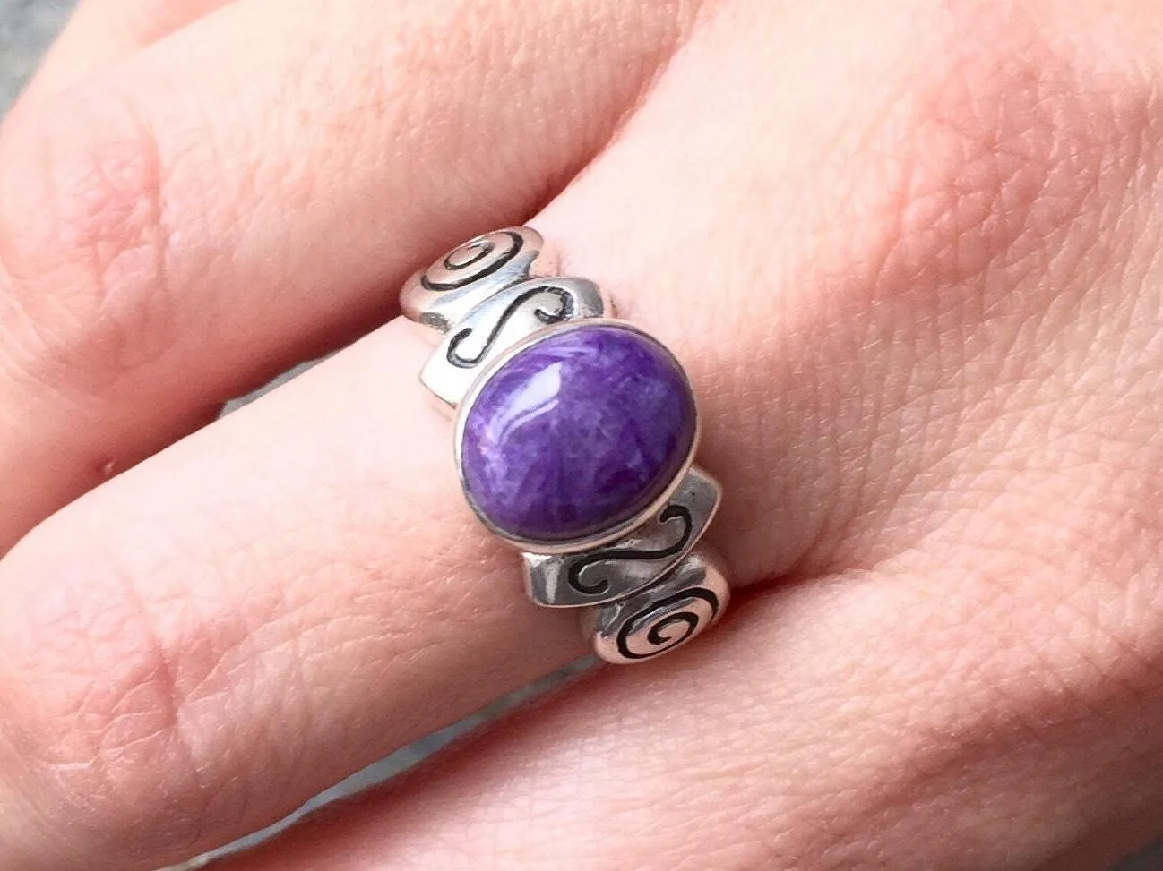 Charoite Ring - Purple Boho Ring - Charoite Bezel Ring