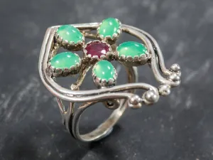 Chrysoprase Ring - Large Flower Ring - Vintage Statement Ring