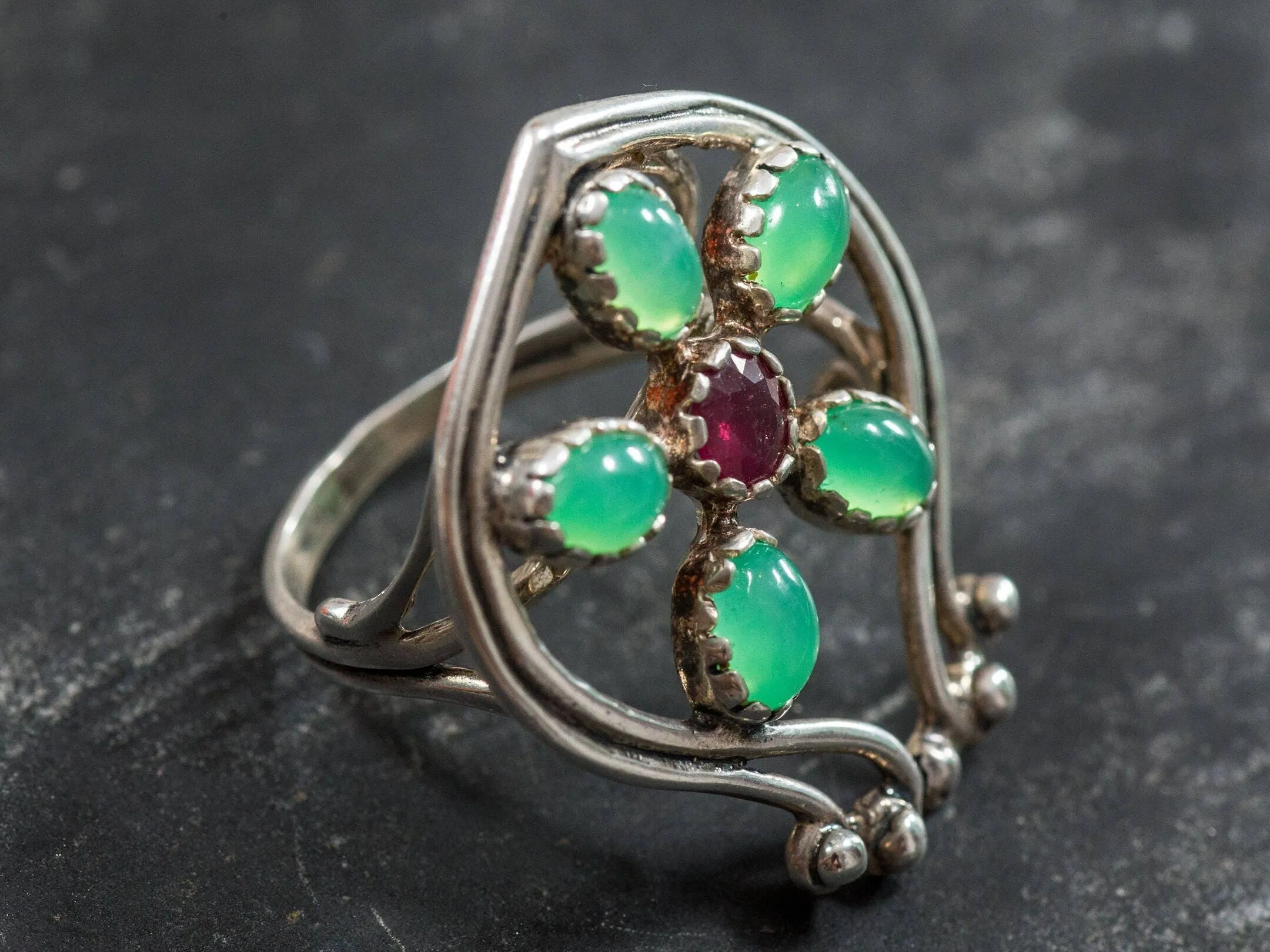 Chrysoprase Ring - Large Flower Ring - Vintage Statement Ring