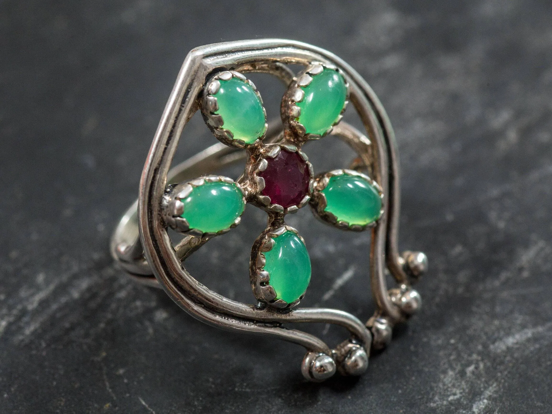 Chrysoprase Ring - Large Flower Ring - Vintage Statement Ring