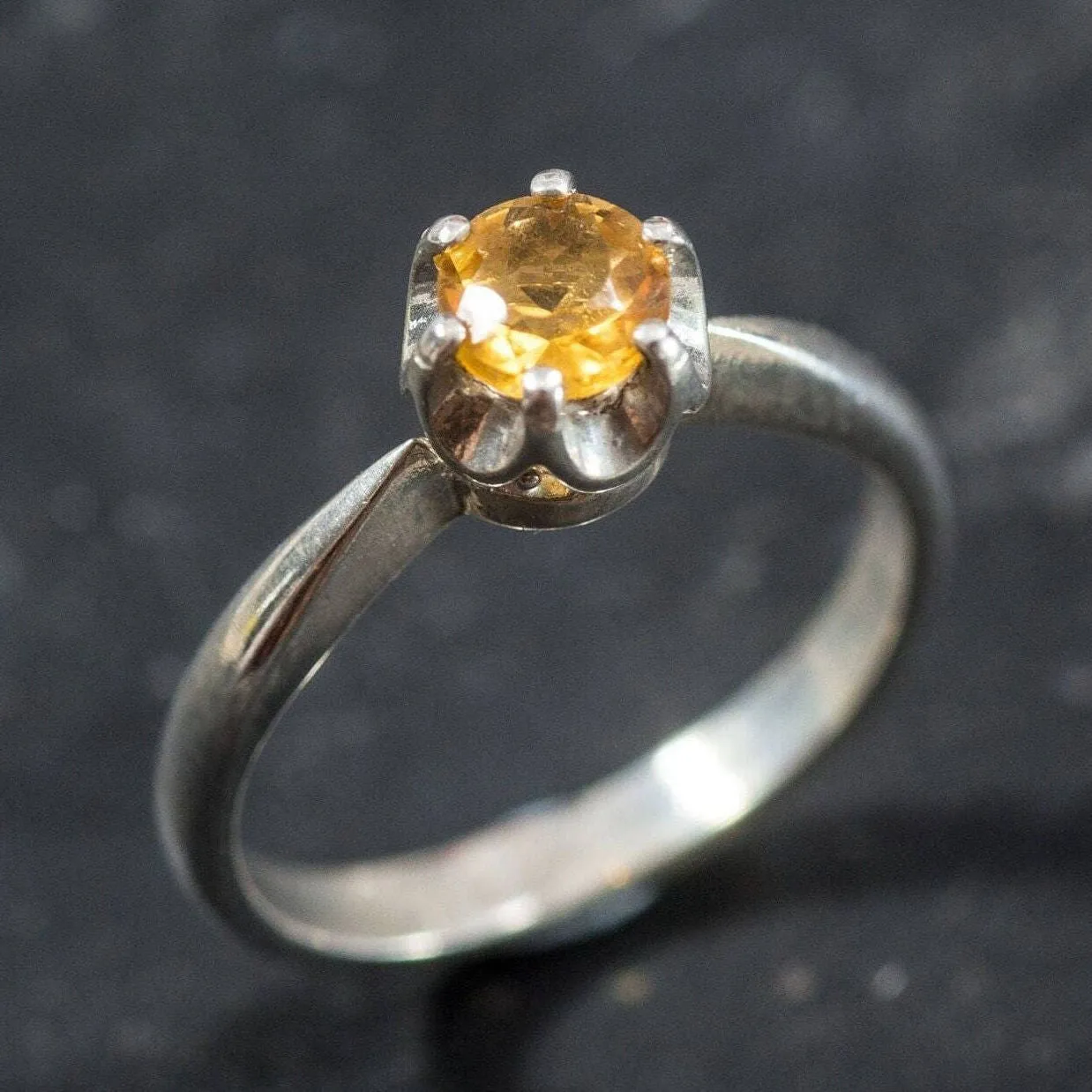 Citrine Ring - Yellow Solitaire Ring - Vintage Promise Ring