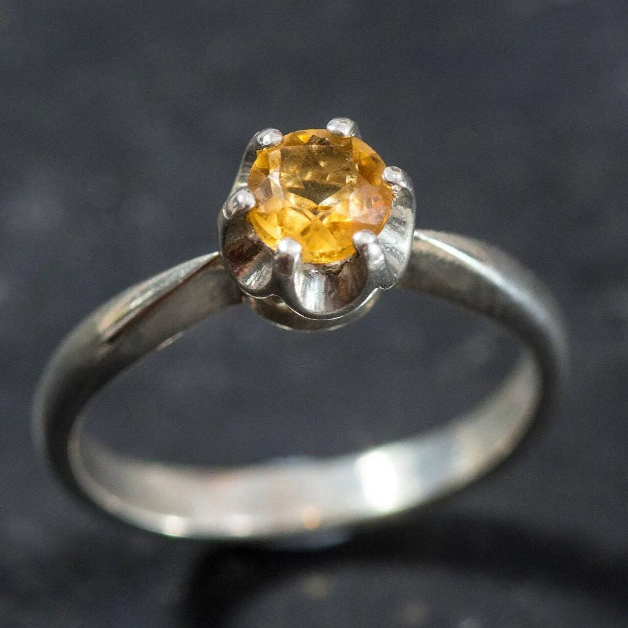 Citrine Ring - Yellow Solitaire Ring - Vintage Promise Ring