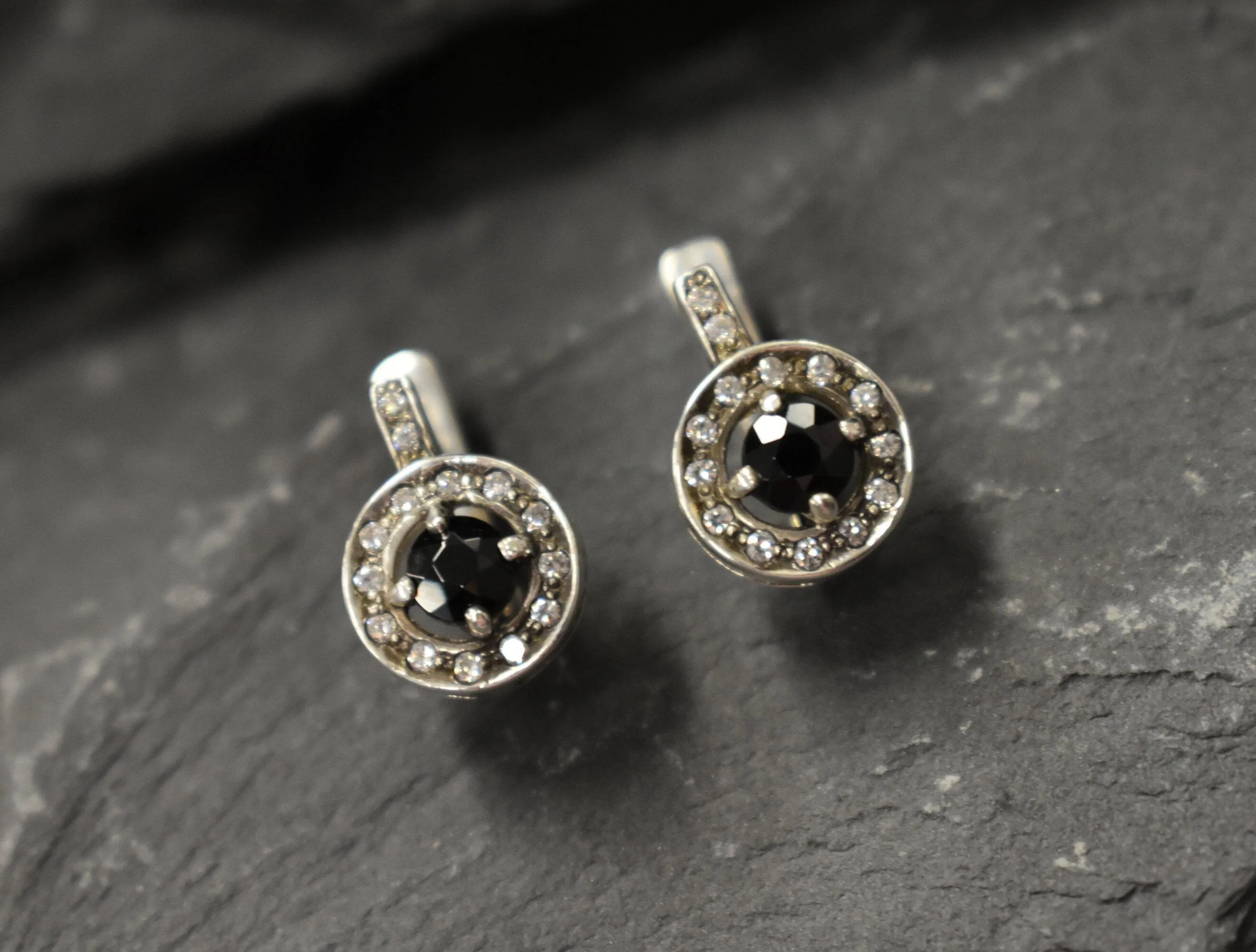 Cluster Onyx Earrings - Genuine Onyx Studs - Dainty Black Earrings