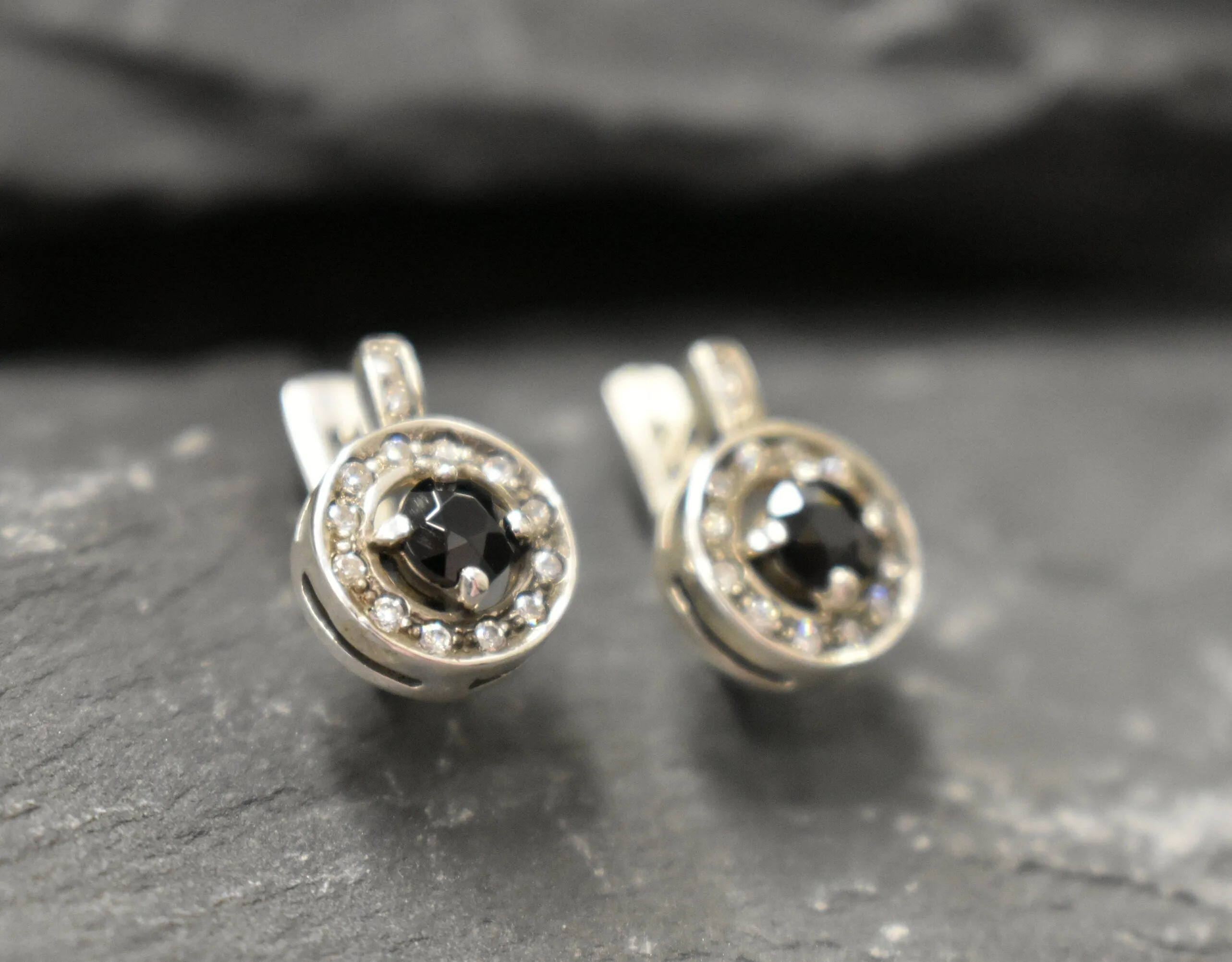 Cluster Onyx Earrings - Genuine Onyx Studs - Dainty Black Earrings