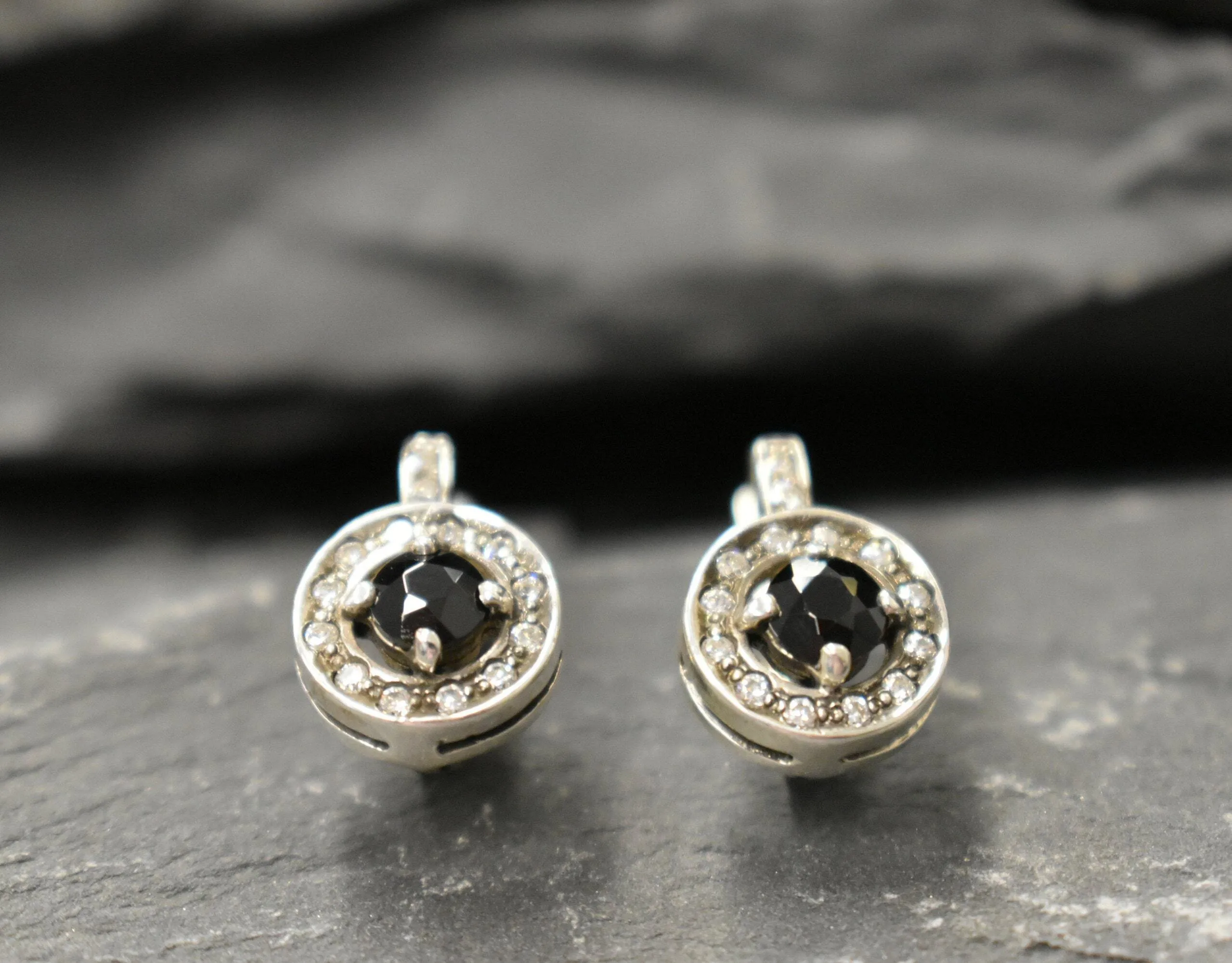 Cluster Onyx Earrings - Genuine Onyx Studs - Dainty Black Earrings