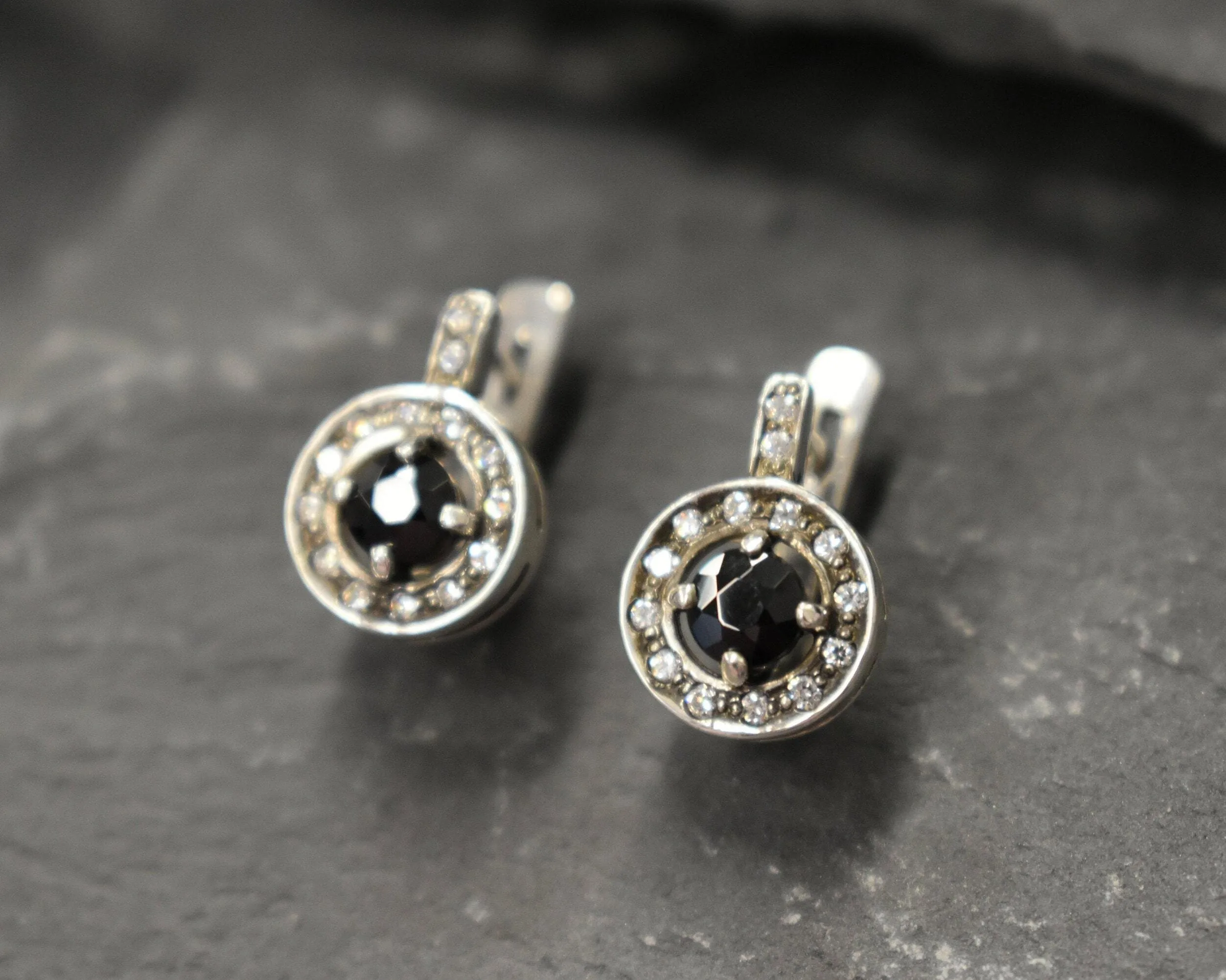 Cluster Onyx Earrings - Genuine Onyx Studs - Dainty Black Earrings