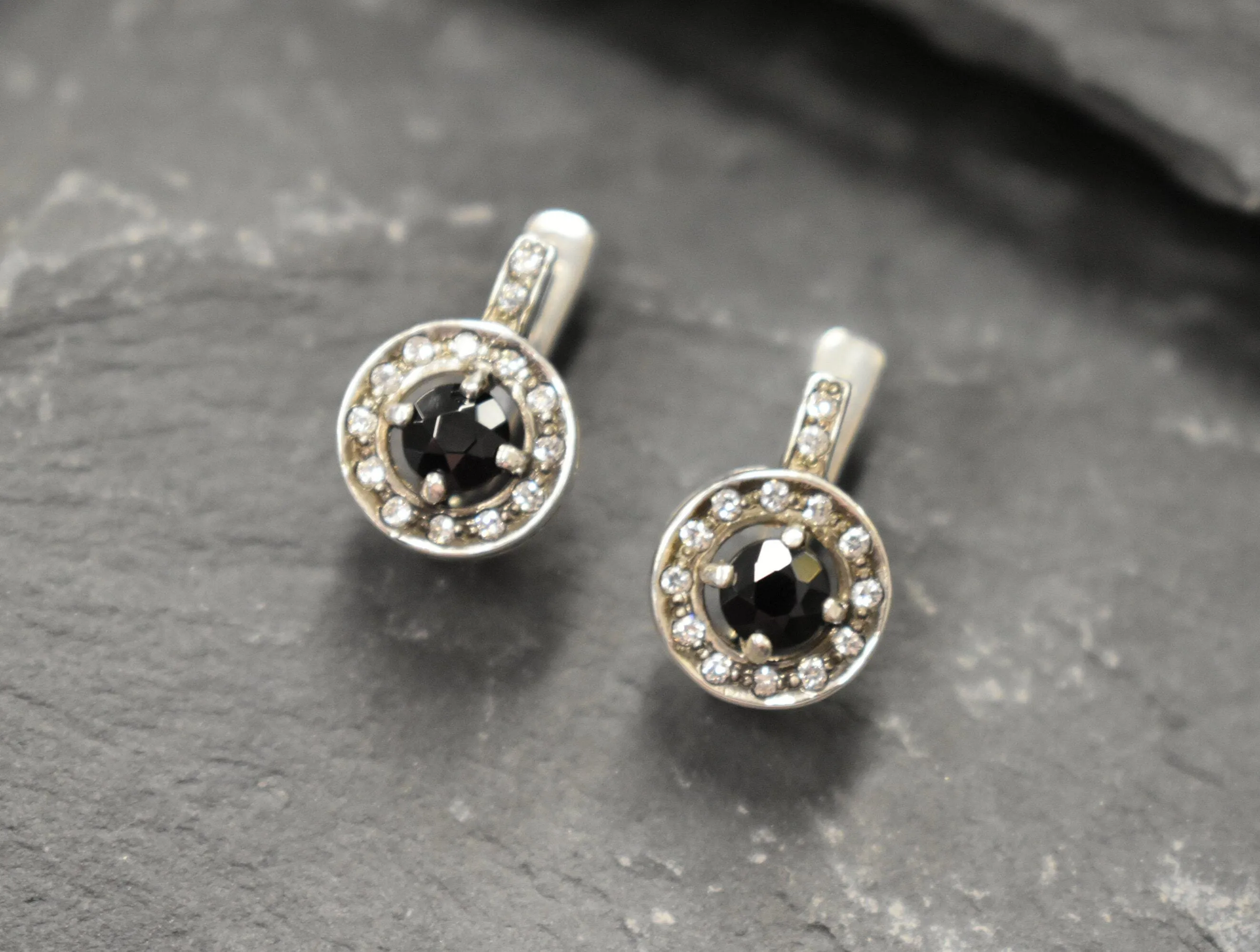 Cluster Onyx Earrings - Genuine Onyx Studs - Dainty Black Earrings